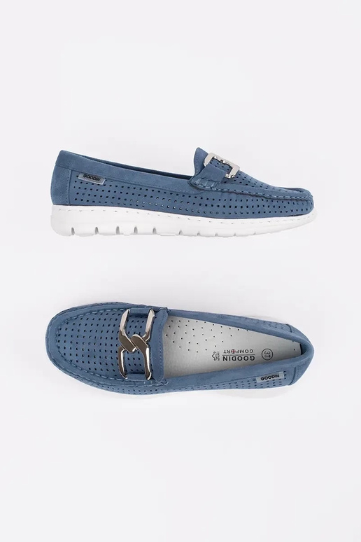 mocassins blauw met decoratieve ketting