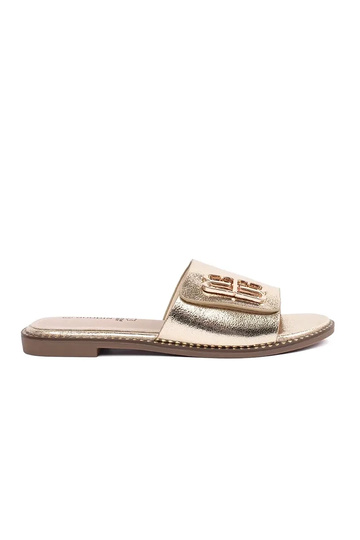 goldene Damenflipflops mit...