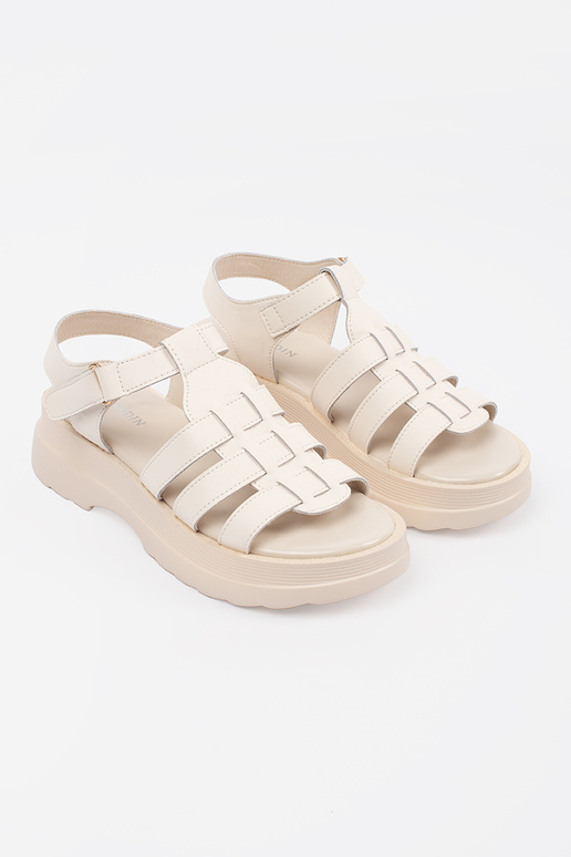 Leder-Sandalen mit Plateau in Sandfarbe