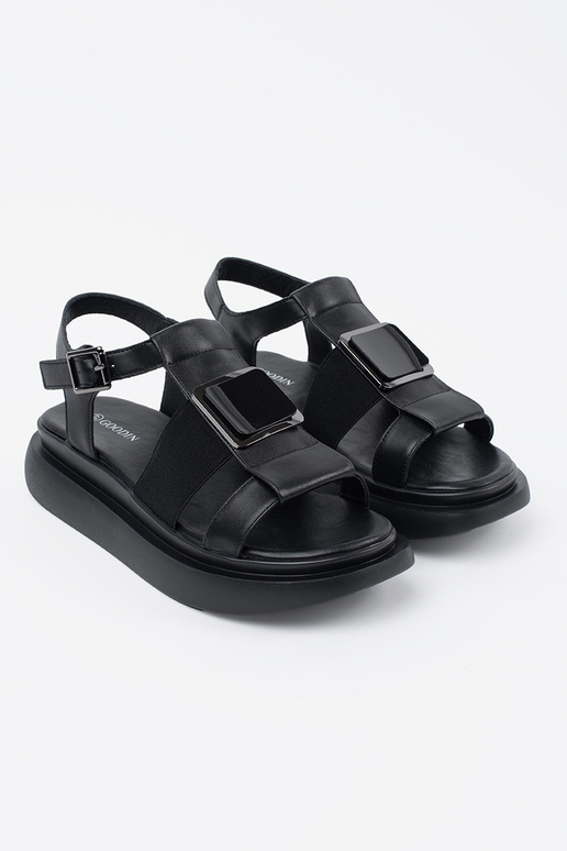 Zwarte Leren Elegante Sandalen met... Zwarte Leren Elegante Sandalen met...