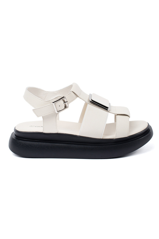 Ivoorkleurige Leren Elegante Sandalen...