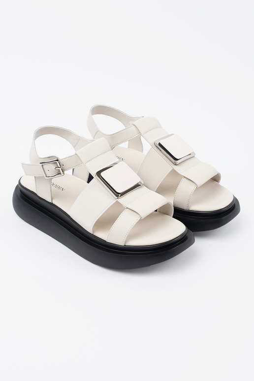 Ivoorkleurige Leren Elegante Sandalen...