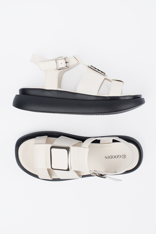 Ivoorkleurige Leren Elegante Sandalen...