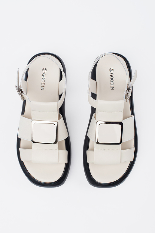 Ivoorkleurige Leren Elegante Sandalen...