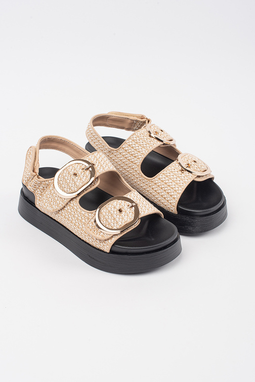 Beige Plateau-Sandalen mit kariertem...