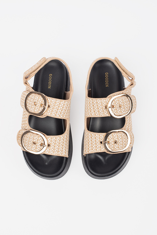Beige Plateau-Sandalen mit kariertem...