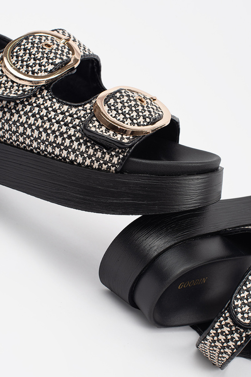 Schwarz-weiße Plateau-Sandalen