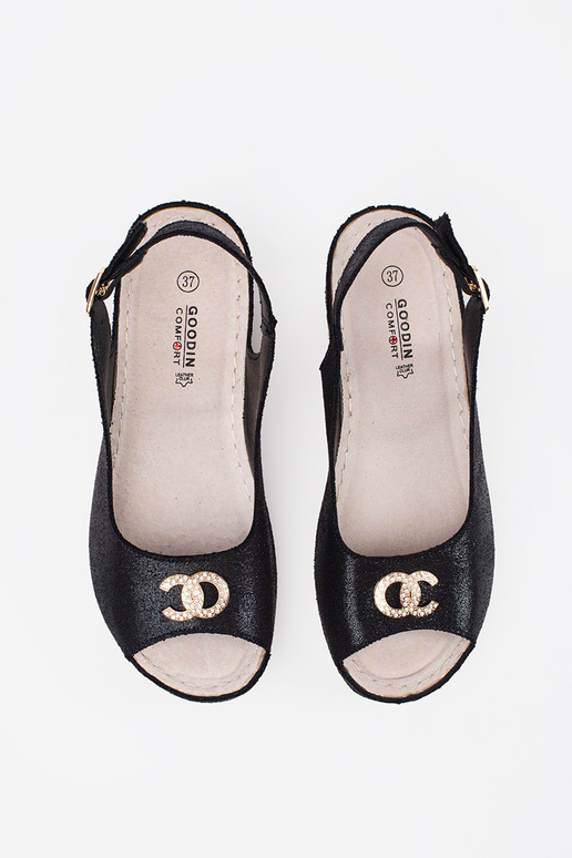 Sandales noires à talon compensé avec...