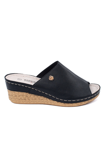 schwarze Wedgeslipper für...