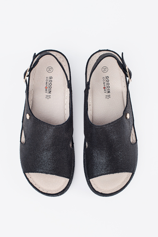 Zwarte Platte Sandalen met Gesp