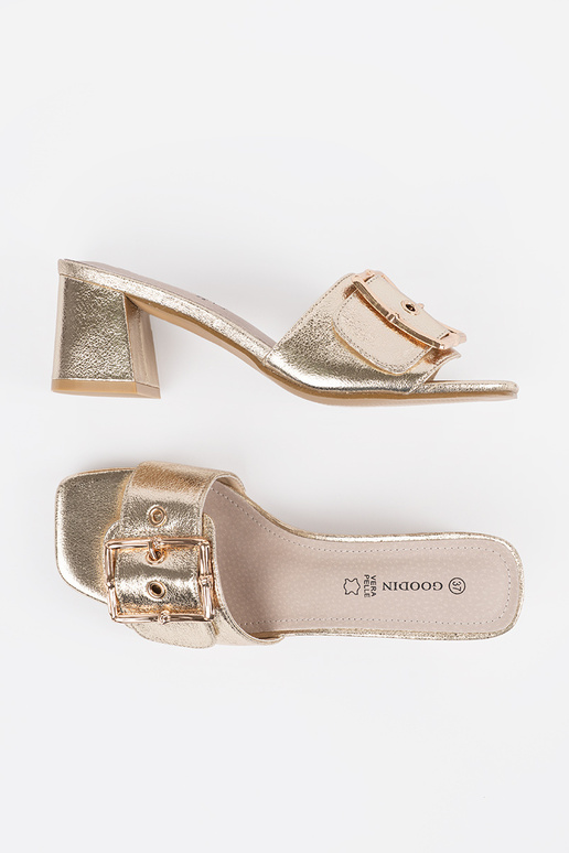 Chaussons dorés pour femmes à talon...