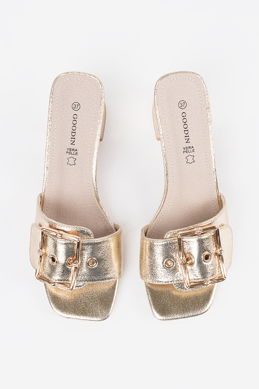 Dames gouden slippers met hak en...