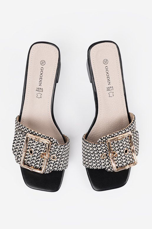 Dames zwart-witte slippers met hak en...