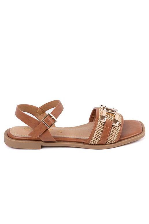 Dames bruine sandalen met leren...