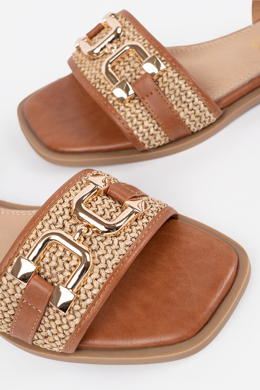 Dames bruine sandalen met leren...