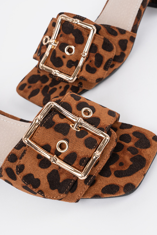 Dames slippers met hak in luipaardprint