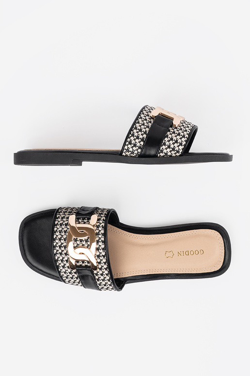 Dames zwart-witte slippers met gouden... Dames zwart-witte slippers met gouden...