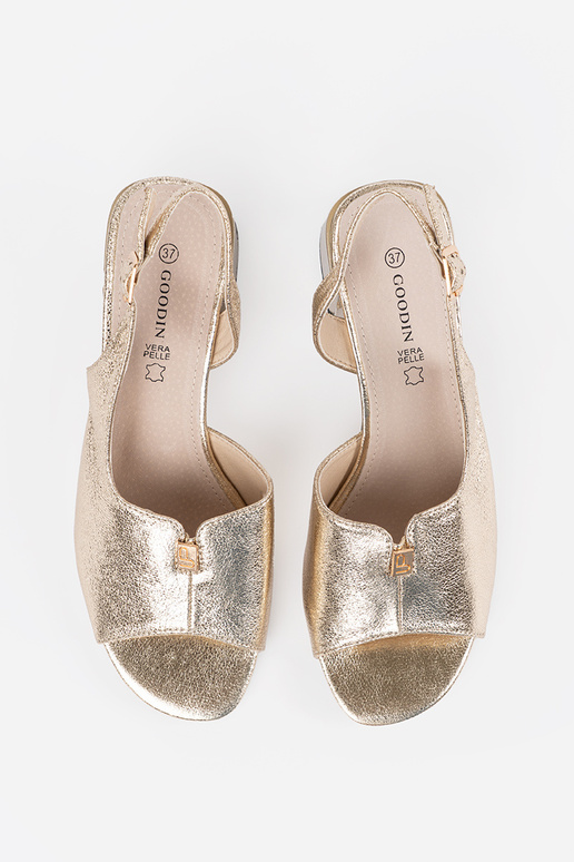 Gouden suède dames sandalen op hoge hak