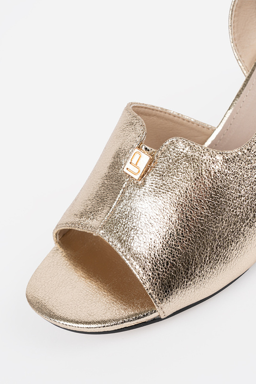 Gouden suède dames sandalen op hoge hak