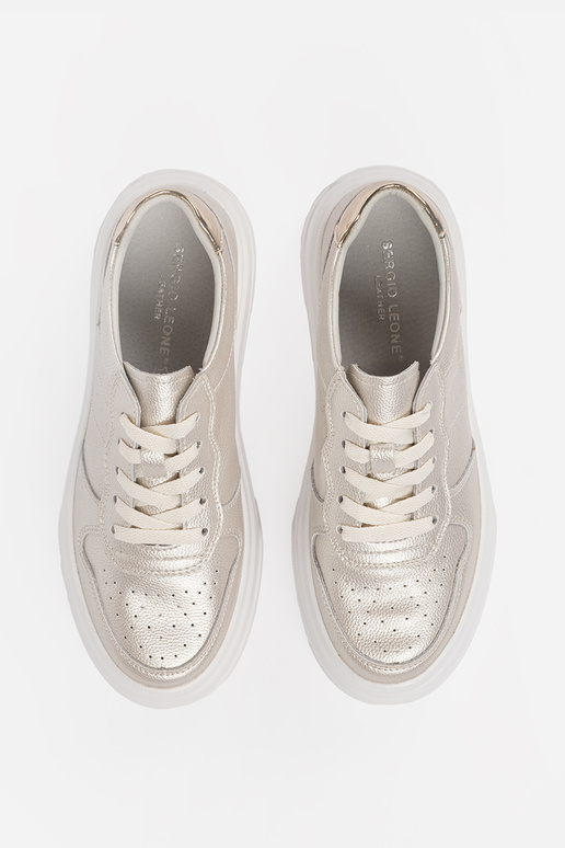 Gouden leren dames sneakers met... Gouden leren dames sneakers met...