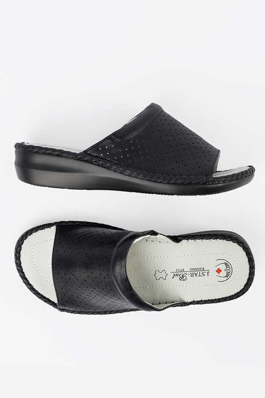 Slippers met leren inlegzolen in zwart