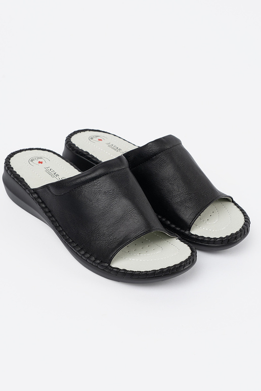 Zwarte dames slippers met leren...