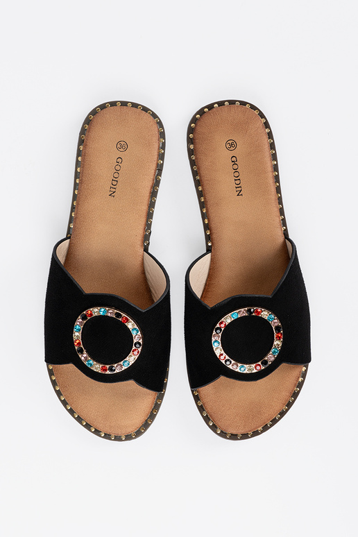 Zwarte dames slippers met gespen en...