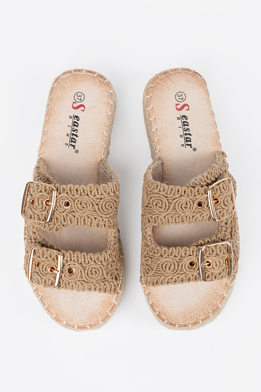 Slippers beige gevlochten met... Slippers beige gevlochten met...