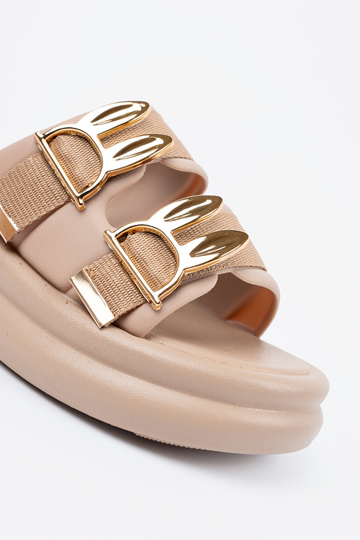 Zandkleurige slippers met gouden...