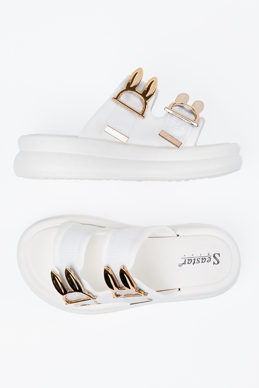 Witte slippers met gouden gespen en...