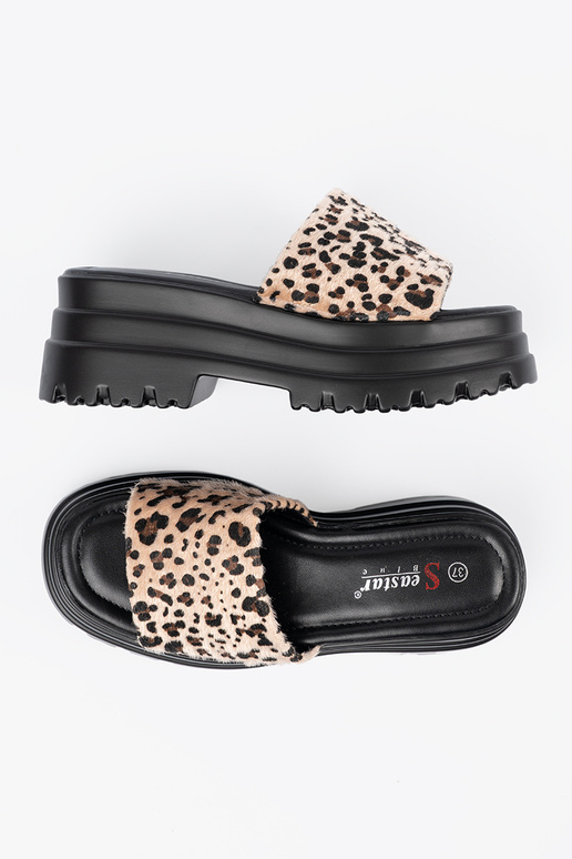 Slippers met platform luipaardprint