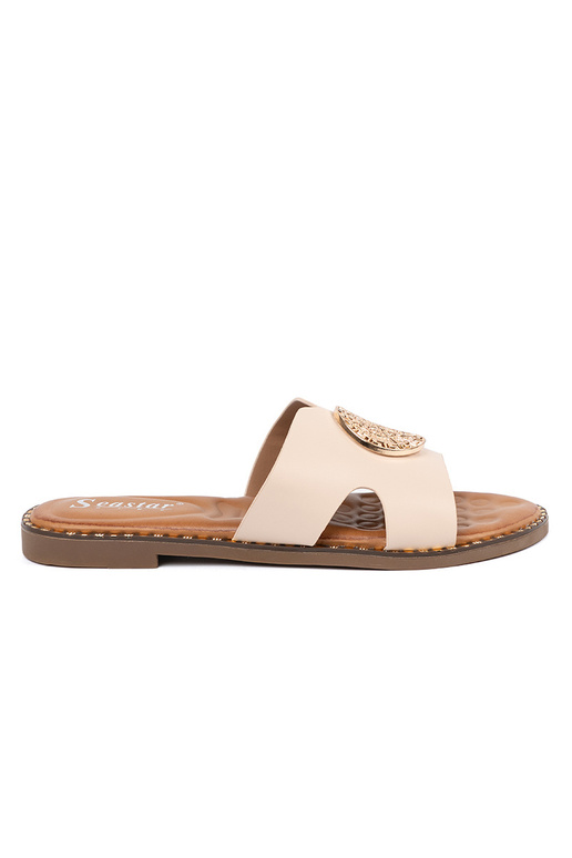 Hausschuhe hellBeige mit Goldbesatz Hausschuhe hellBeige mit Goldbesatz