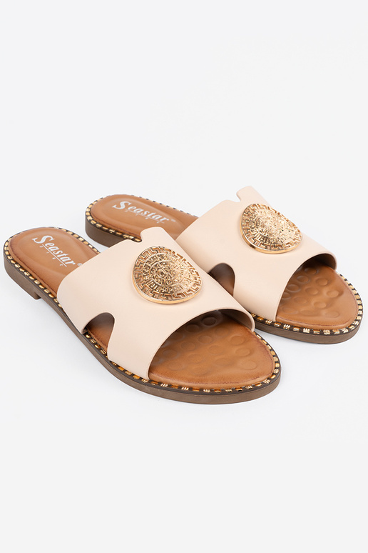 Slippers helderbeige met gouden... Slippers helderbeige met gouden...