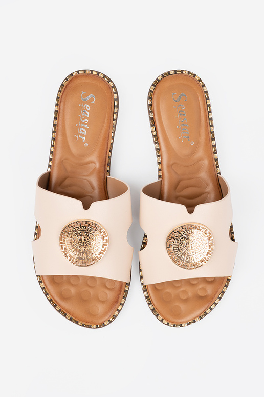 Slippers helderbeige met gouden... Slippers helderbeige met gouden...