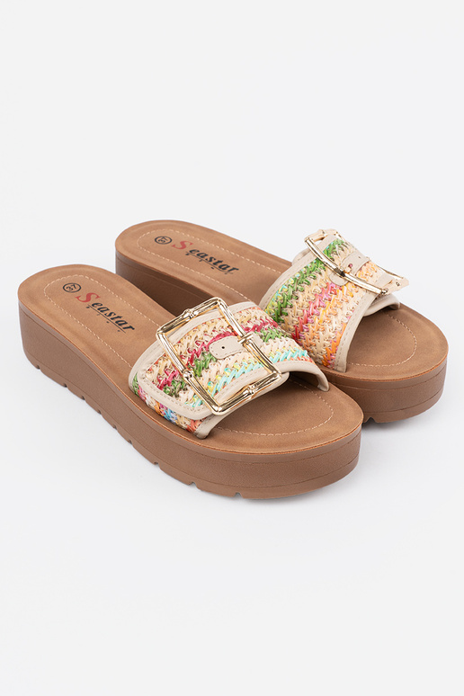 Multikleurige slippers met gespen