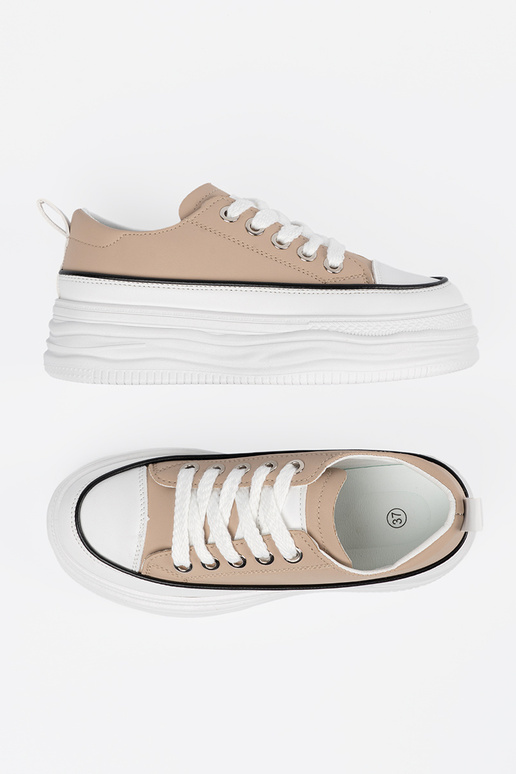 Sandfarbene Sportschuhe mit Plateau