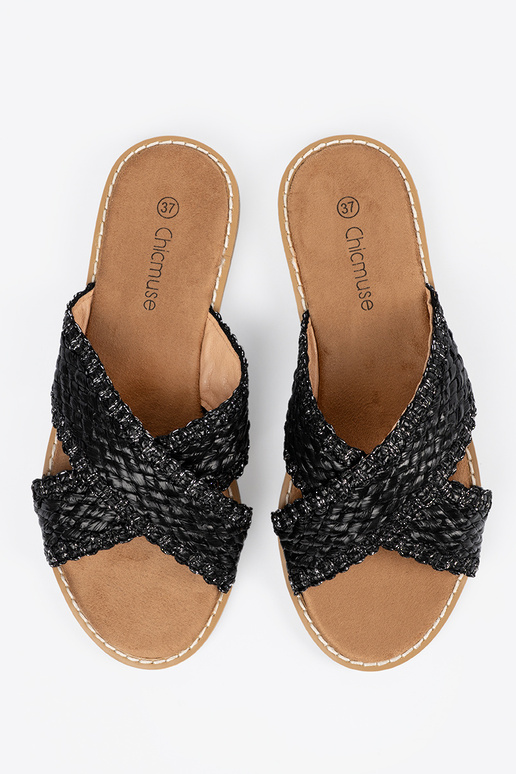 Schwarze Damen Slipper mit Mustern