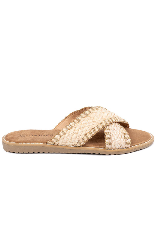 Sandfarbene geflochtene Damen Slipper