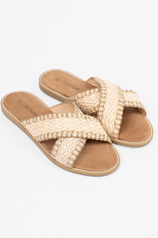 Sandfarbene geflochtene Damen Slipper