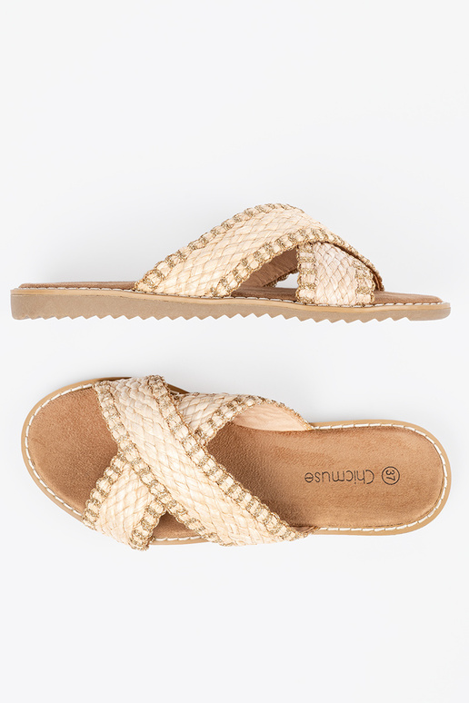 Zandkleurige dames gevlochten slippers