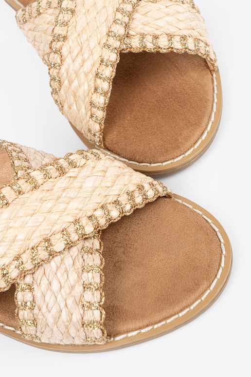 Zandkleurige dames gevlochten slippers