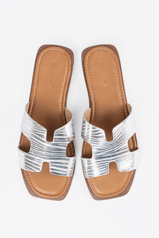 Zilveren slippers met vierkante neus