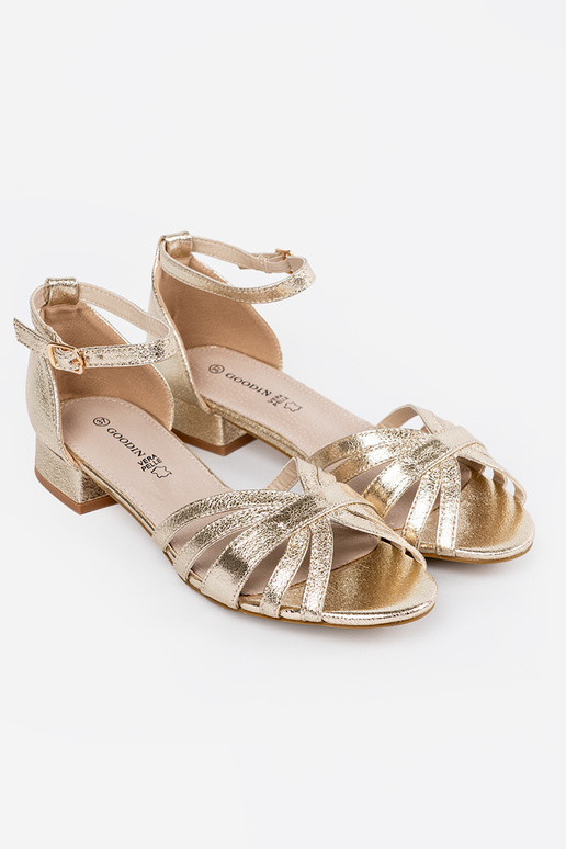 Elegante, goldene Sandalen auf...
