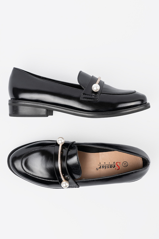 Zwarte lak leren moccasins met parels