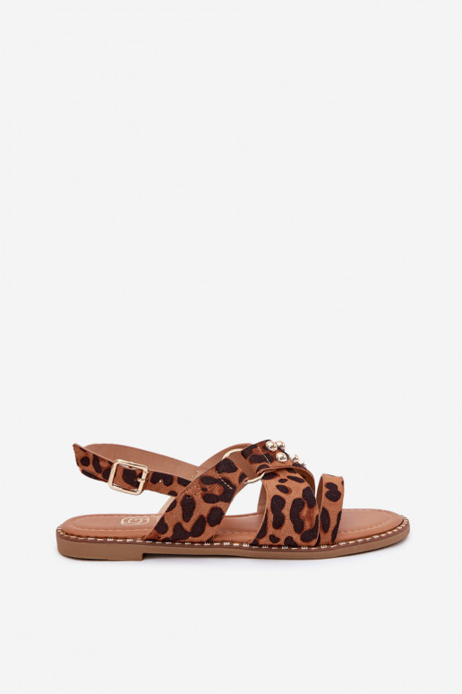 Damensandalen mit breiten Absätzen Ze goldene Farbemi Stollen mit Leopardenfellmuster Zanira