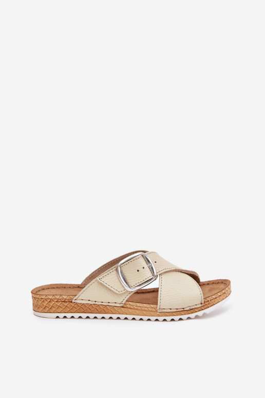 Leren pantoffels Dames met gespen Inblu VO0004GU beige Leren pantoffels Dames met gespen Inblu VO0004GU beige