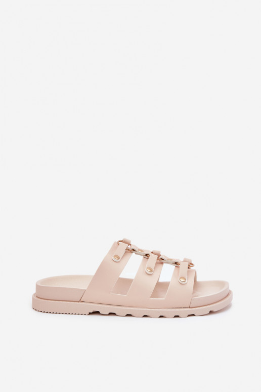 Damespantoffels Met Strepen ivoor Pasiriela