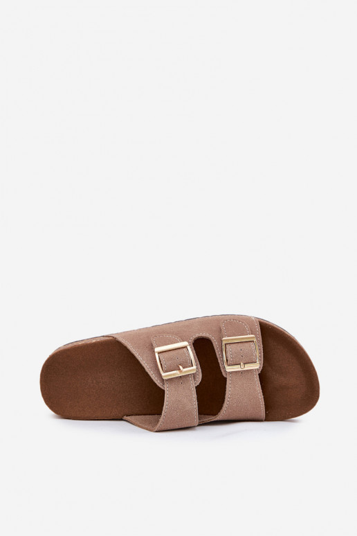 Damespantoffels Ze gouden kleurmi met gespenmi I Przeszyciami kaki kleuren Lunera