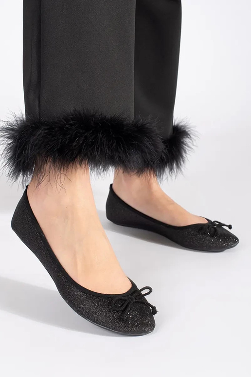 couleur noire brillant ballerines avec un arc