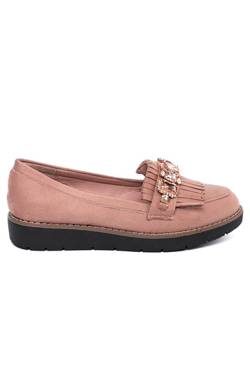 roze van suède Dames mocassins versierd met kristallen 2